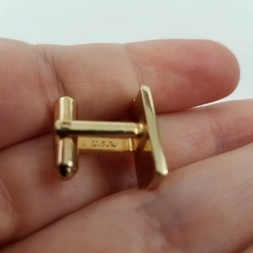 Hickok‎ Cufflinks Gold Tone Rhinestone Mid Century